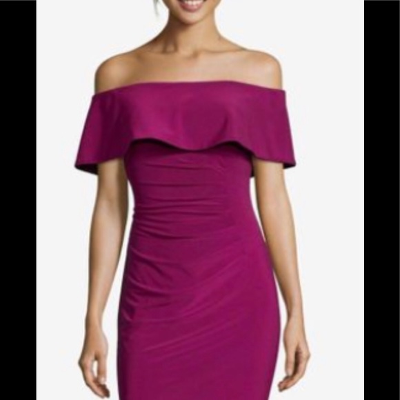 Gorgeous Magenta Off the Shoulder Evening Gown - Picture 2 of 7